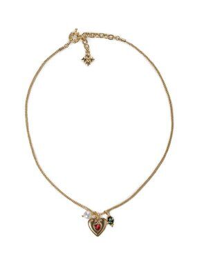 Patricia Nash Cloisonne Heart Medallion Necklace with Freshwater Pearl NWT